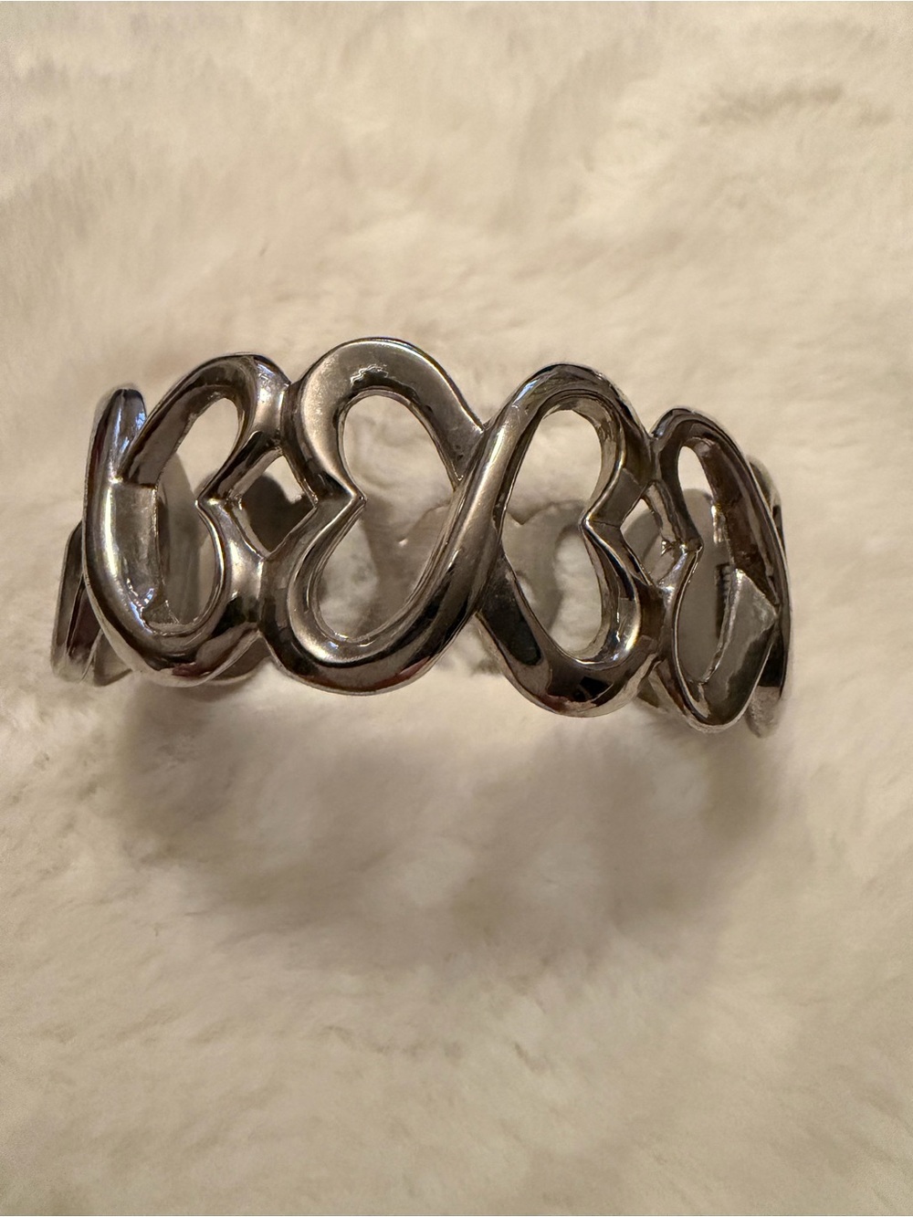 Polished Silver Heart-Link Cuff Bracelet